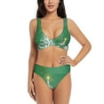 thumbnail image 1 of Kdxio Christmas Green Print Women's 2 Piece High Waisted Wrap Spaghetti Strap Summer Swimsuit Bikini Set-XX-Large, 1 of 7