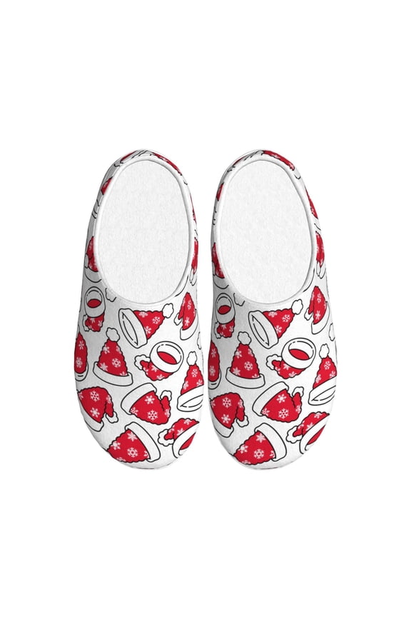 Christmas Hat Women's Men's Slippers Plush Slip-On House Slipper for Winter Indoor Soft Cushion Non-slip Fluffy Slides Slippers-13