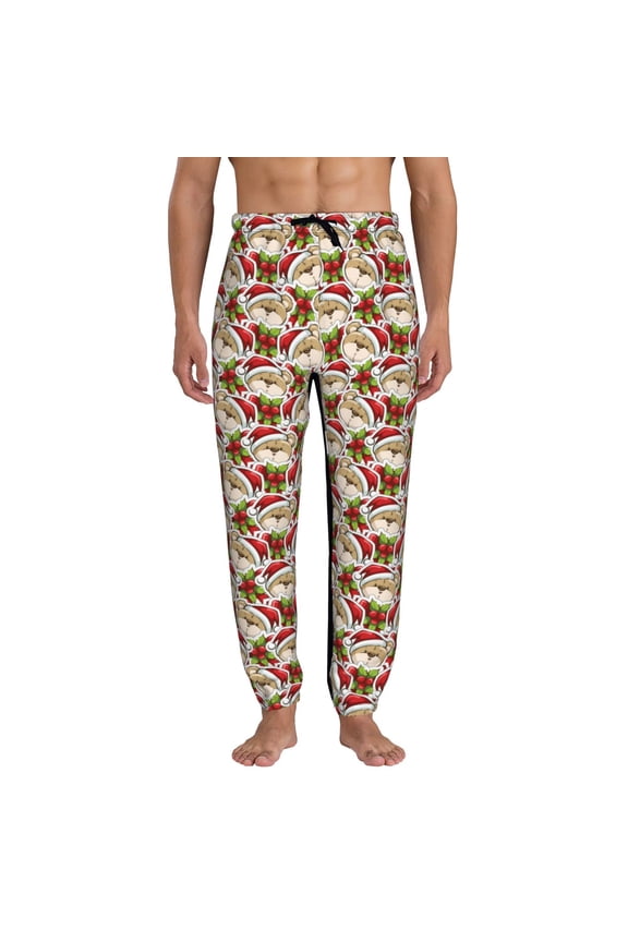 Christmas Hat bear Pattern Joggers,Sweatpants for Men with Pockets-Large