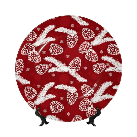 Kdxio Christmas Holiday Pinecone Bone China Decorative Plate Ceramic Decorative Plate for Home Office Wall Stand Decorative Plates for Home Bedroom-8in