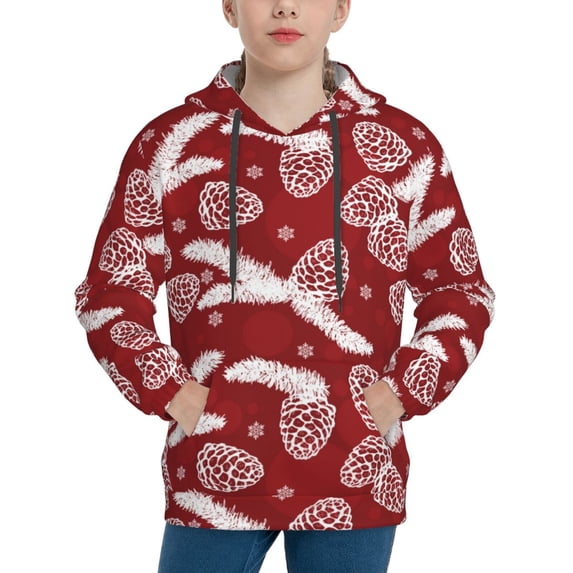 Kdxio Christmas Holiday Pinecone Pattern Boys Athletic Unisex Boys Girls Hoodie with Pocket Sweatshirts-Medium