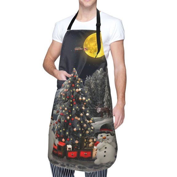 Kdxio Christmas Landscape Winter Mood Apron with Pockets Adjustable Kitchen Aprons for Men Women Waterproof Aprons for Cooking,Drawing,Crafting, Baking Household Cleaning