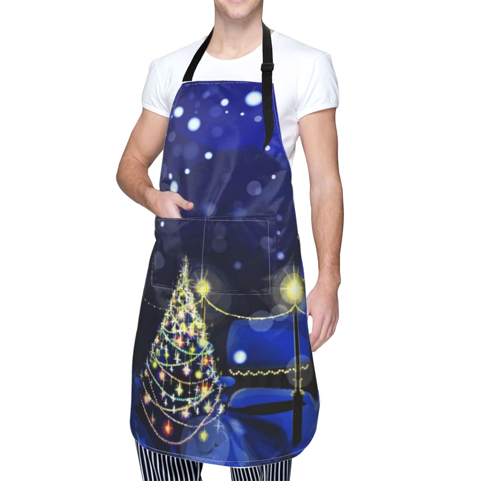 Kdxio Christmas Night Apron with Pockets Adjustable Kitchen Aprons for Men Women Waterproof Aprons for Cooking,Drawing,Crafting, Baking Household Cleaning