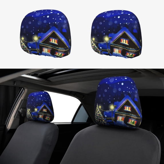 Kdxio Christmas Night Pattern Print 2 Piece Car Head Rest Covers Set Auto Front/Rear Seats Headrest Cover Universal Fit Most Cars,Sedan, SUV