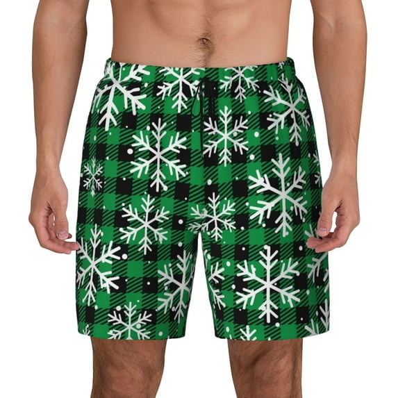 Kdxio Christmas Pattern At Buffalo Plaid Print Men'S Swim Trunks With Compression Liner 7 Inch Inseam Quick Dry Swim Shorts
