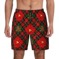 thumbnail image 1 of Kdxio Christmas Plaid Flower Print Men's Swim Trunks with Compression Liner 7 Inch Inseam Quick Dry Swim Shorts, 1 of 5