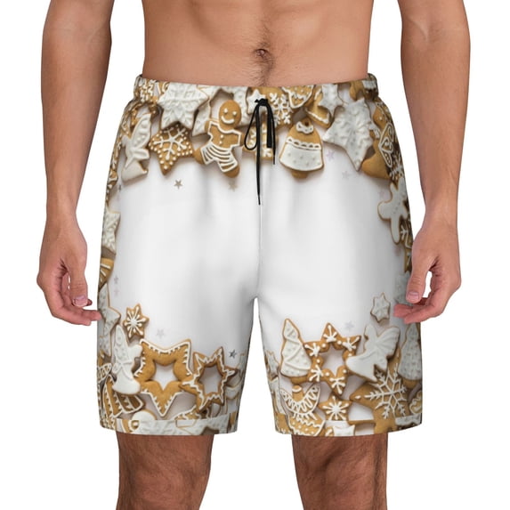 Kdxio Christmas Print Men'S Swim Trunks With Compression Liner 7 Inch Inseam Quick Dry Swim Shorts