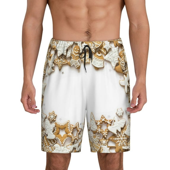 Kdxio Christmas Print Mens Sleep Shorts Bottoms Soft Comfy Pajama Wear Pants with Drawstring Pockets