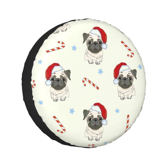 Kdxio Christmas Pug Dog for Tire Cover Wheel Protectors Tyre Covers Weatherproof Wheel Covers Universal Fit for Trailer Rv SUV Truck Camper Travel Trailers 16 inch