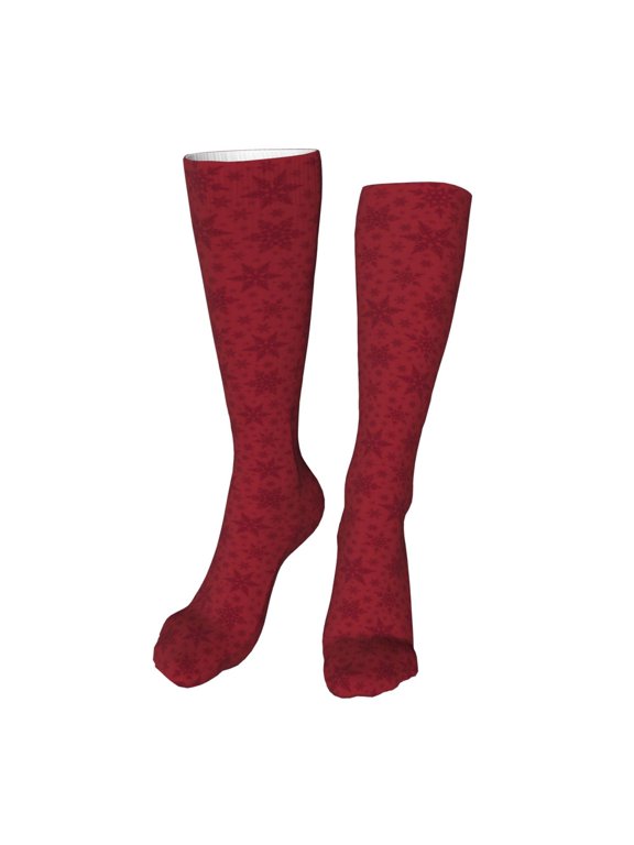 Christmas Red Snowflakes Funny Silky Novelty Funky Long Knee High Socks Soft 3D Print Cosplay Crazy Stockings for Men Women