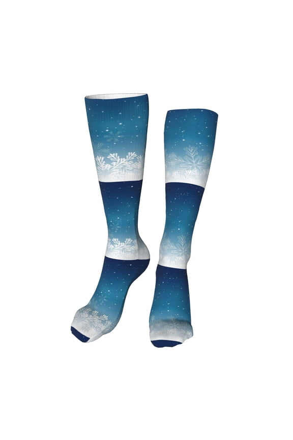 Christmas Snowflakes Funny Silky Novelty Funky Long Knee High Socks Soft 3D Print Cosplay Crazy Stockings for Men Women