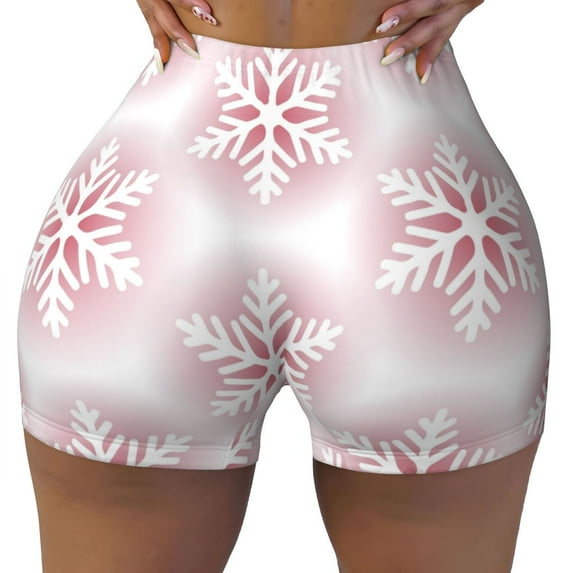 Kdxio Christmas Snowflakes Print Workout Shorts for Women Seamless Soft Smooth Gym Yoga Scrunch Active Shorts