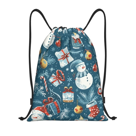 Kdxio Christmas Snowman Gift Print Drawstring Backpack Bag,Waterproof Draw String Back Sack, Gym Drawstring Bags Swim Bag For Unisex