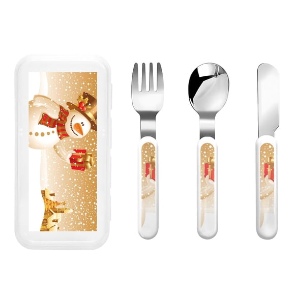 Kdxio Christmas Snowman Gift Toddler Utensils Set - Kids Silverware Set, Set Kids Utensils Set with Case for Preschooler Children