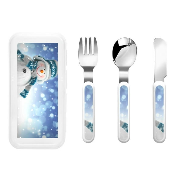 Kdxio Christmas Snowman In The Snow Toddler Utensils Set - Kids Silverware Set, Set Kids Utensils Set with Case for Preschooler Children