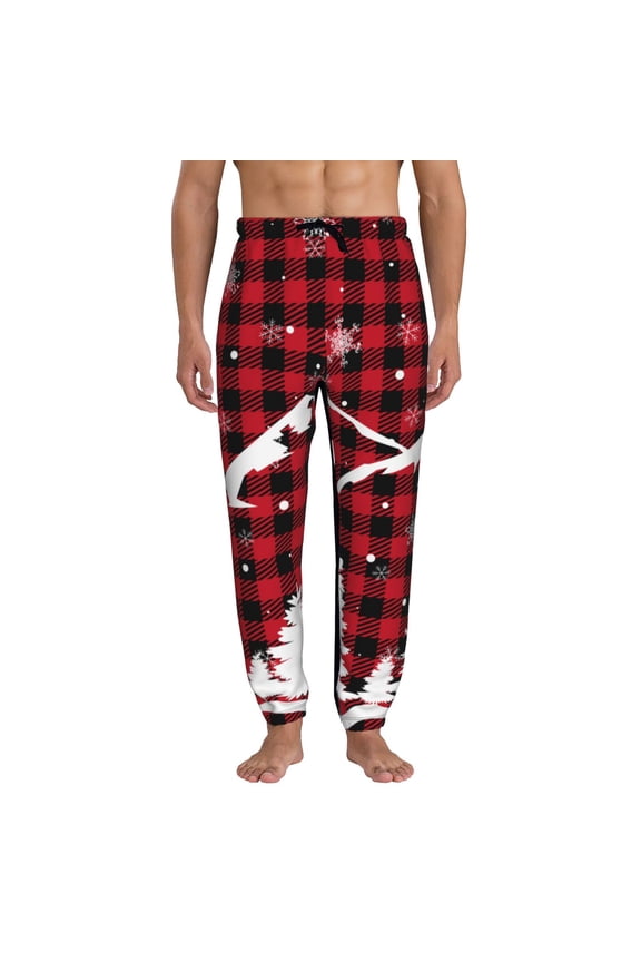 Christmas Tree Buffalo Plaid Pattern Joggers,Sweatpants for Men with Pockets-Large