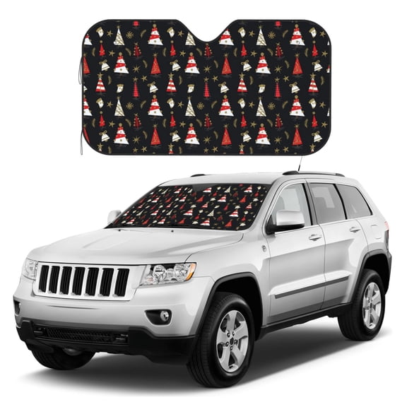 Kdxio Christmas Tree and Gold Socks Print Windshield Sun Shade, Foldable Sun Blocker for Car,Truck,SUV Automotive Interior Sun Protection,Reflective Shade for Front Windshield(Medium)