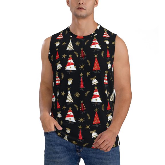 Kdxio Christmas Tree and Gold Socks for Men's Muscle T-shirt,Sleeveless for Workout Running Athletic Gym Lounge Casual
