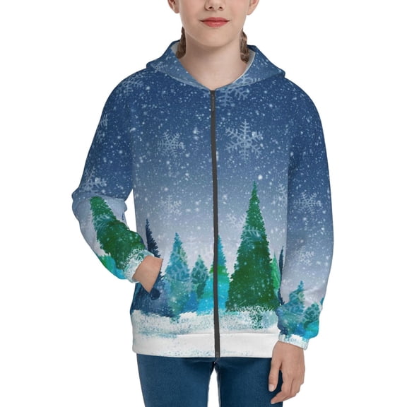 Kdxio Christmas Trees Pattern Kids Boys Girls Zip Up Hoodie 3D Printed Hooded Sweatshirt Hoody Coat with Pocket 7-12 Y-Small