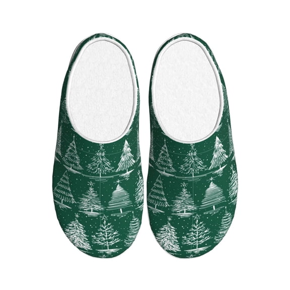 Kdxio Christmas Trees Women's Men's Slippers Plush Slip-On House Slipper for Winter Indoor Soft Cushion Non-slip Fluffy Slides Slippers-46/47