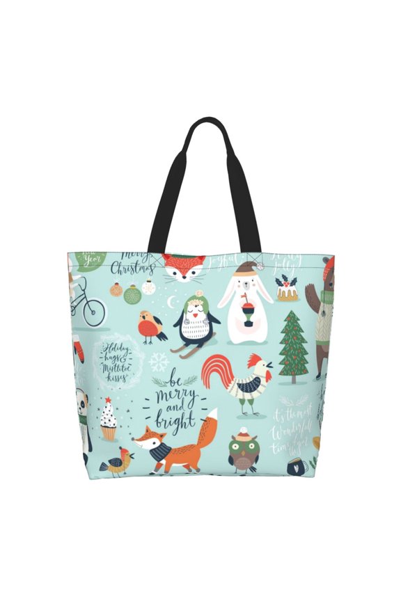 Christmas Winter Animals Casual Tote Bags Women Big Capacity Shoulder Bag for Women Travel Shoulder Bags Handbags