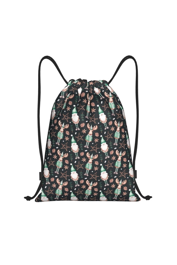 Christmas cute deer old man Print Drawstring Backpack Bag,Waterproof Draw String Back Sack, Gym Drawstring Bags Swim Bag For Unisex