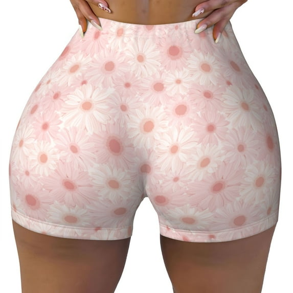 Kdxio Chrysanthemum Print Workout Shorts for Women Seamless Soft Smooth Gym Yoga Scrunch Active Shorts