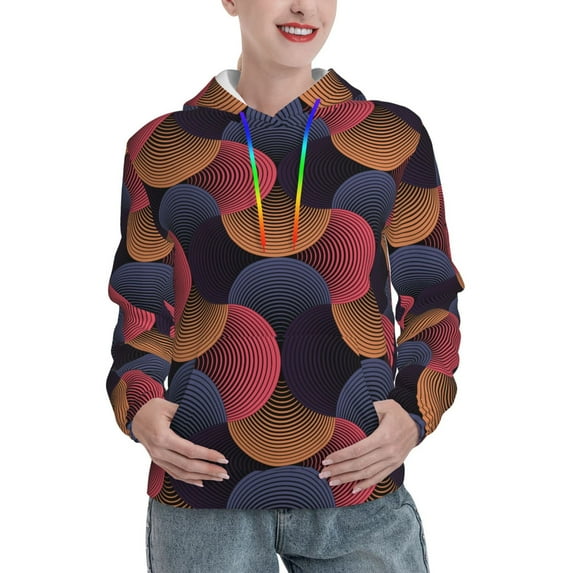 Kdxio Circular Stripes Print Womens Oversized Hoodies Sweatshirts Hooded Pullover Tops Sweaters Casual-Large