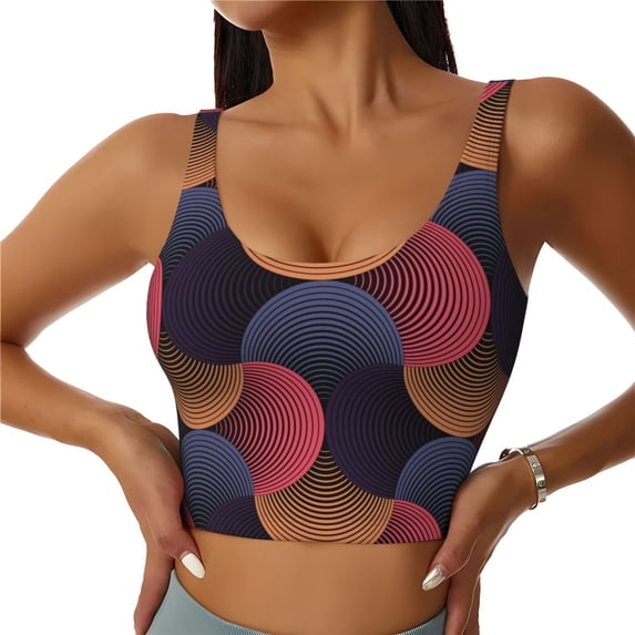 Kdxio Circular Stripes Print Workout Crop Tank Top for Women Racerback Yoga Tank Tops Athletic Sports Shirts Exercise Undershirts