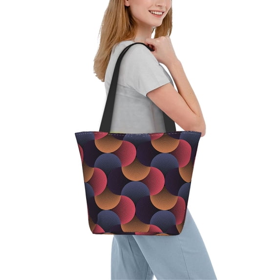 Kdxio Circular Stripes Women Reusable Grocery Bags Foldable Ripstop,Reusable Shopping Bags for Shopping,Gym,Gift