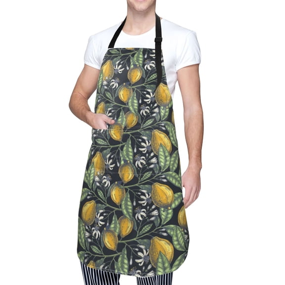Kdxio Citrus Fruits Elegant Lemons Apron with Pockets Adjustable Kitchen Aprons for Men Women Waterproof Aprons for Cooking,Drawing,Crafting, Baking Household Cleaning