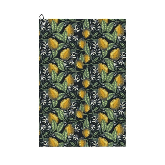 Kdxio Citrus Fruits Elegant Lemons Pattern Golf Towel (24" X 16") with Carabiner Clip - The Convenient Golf Cleaning Towel