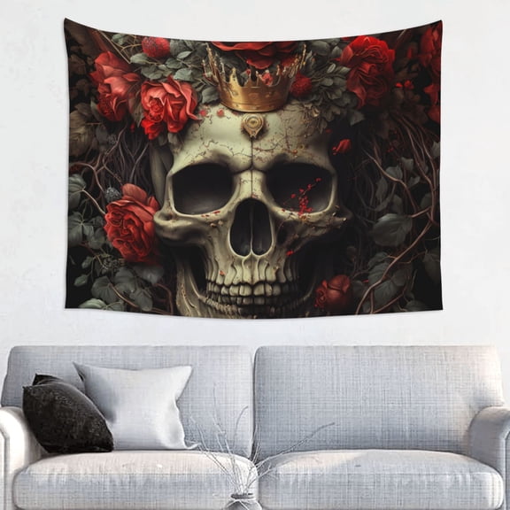 Kdxio Classical Rose Crown Skull Wall Hanging Tapestries Banner For Bedroom College Dorm Home Living Room Party Decor 29X37 In
