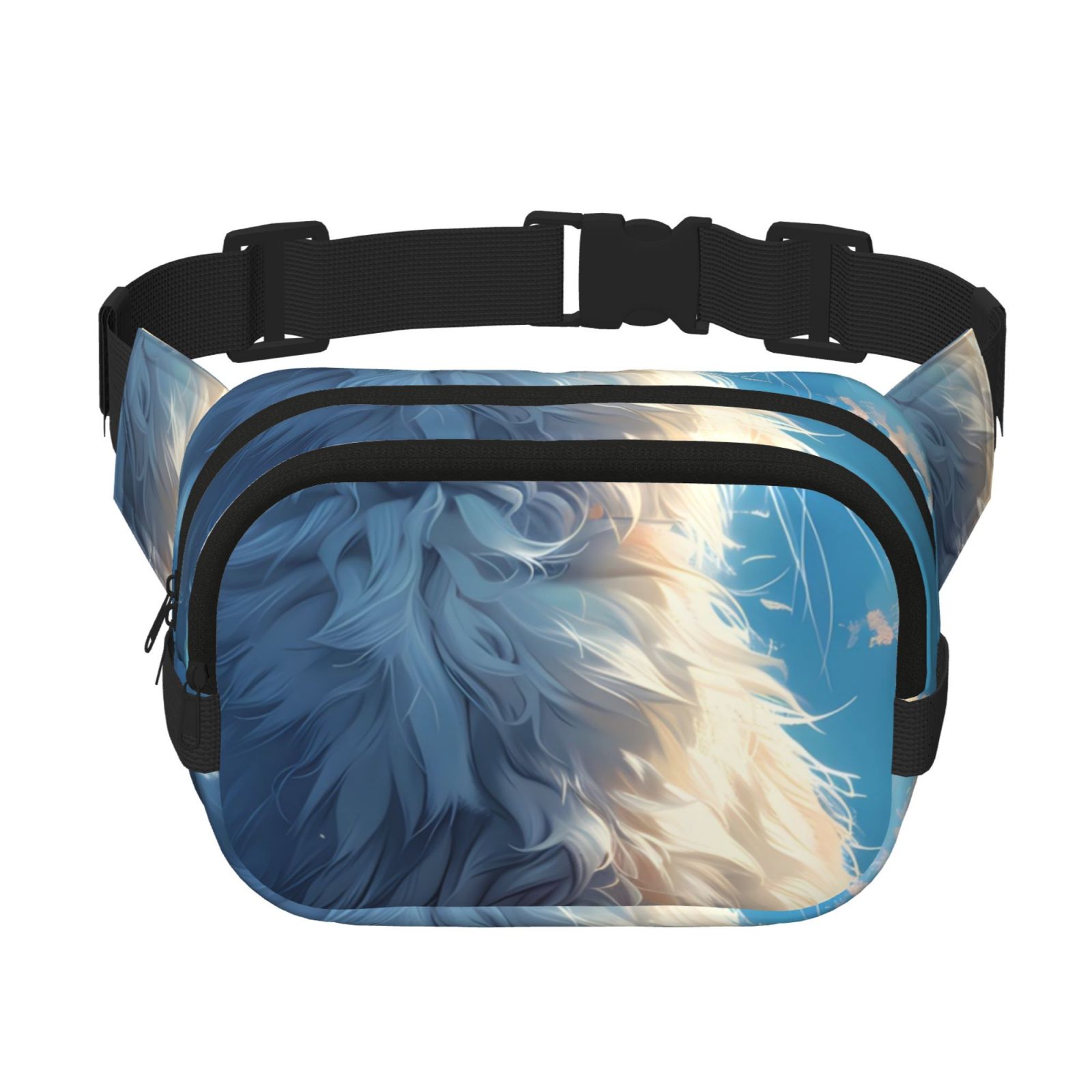 Kdxio Clear Sky Blue Cat Crossbody Double Layer Waist Bag Belt Bag for Unisex Fanny Pack Fashion Waist Packs for Hiking Running Shopping Traveling