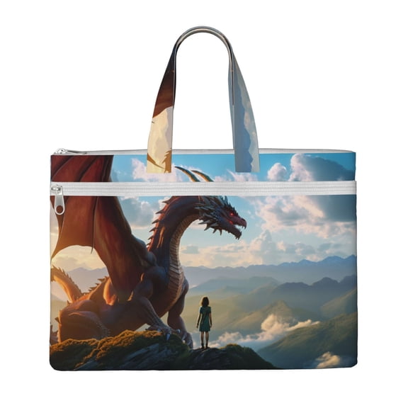 Kdxio Clear Sky Mountain Red Dragon File Tote Document Bag Business Briefcase Bag Document Organizer Tote Briefcase for Letter A4 Files Business Teacher Office Bag