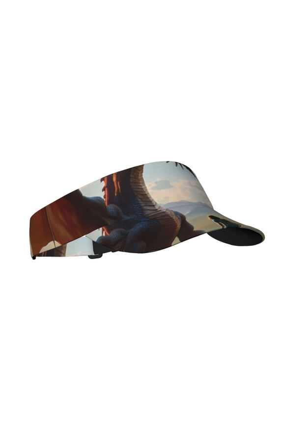 Clear Sky Mountain Red Dragon Print Sun Visor Hat Golf Visor Adjustable Velcro Outdoor Sports Cap for Men Women