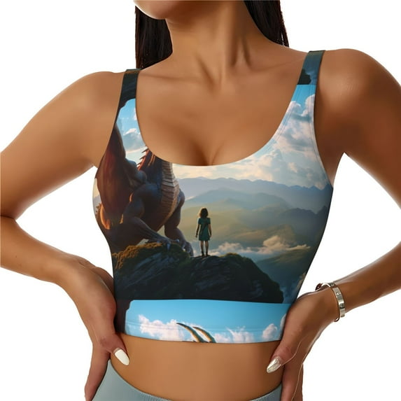 Kdxio Clear Sky Mountain Red Dragon Print Workout Crop Tank Top for Women Racerback Yoga Tank Tops Athletic Sports Shirts Exercise Undershirts
