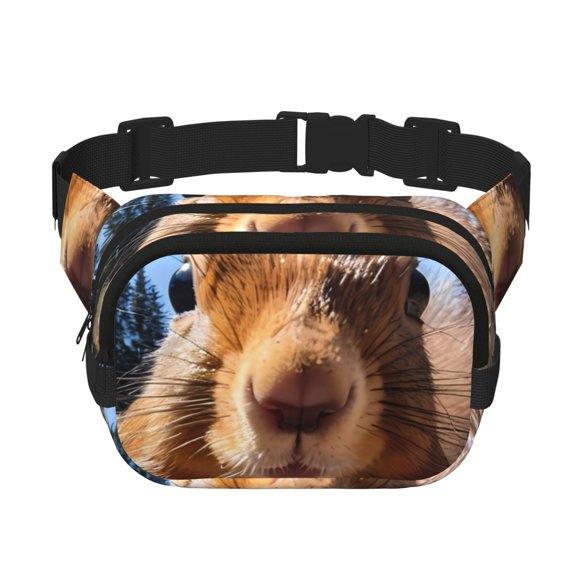 Kdxio Close-Up Curious Squirrel Crossbody Double Layer Waist Bag Belt Bag for Unisex Fanny Pack Fashion Waist Packs for Hiking Running Shopping Traveling