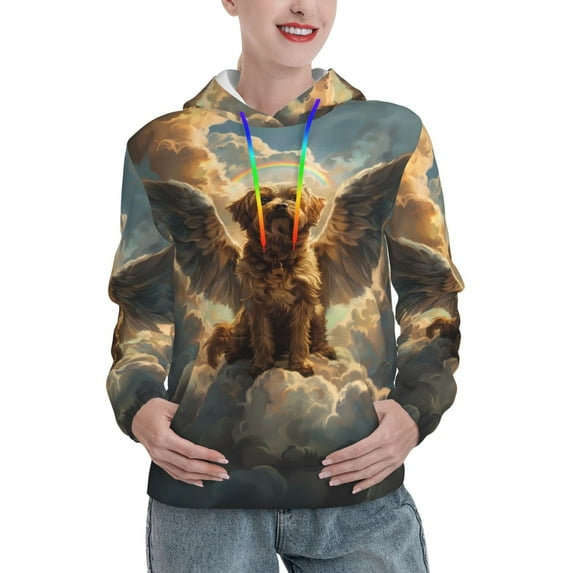 Kdxio Cloud Rainbow Winged Dog Print Womens Oversized Hoodies Sweatshirts Hooded Pullover Tops Sweaters Casual-Medium