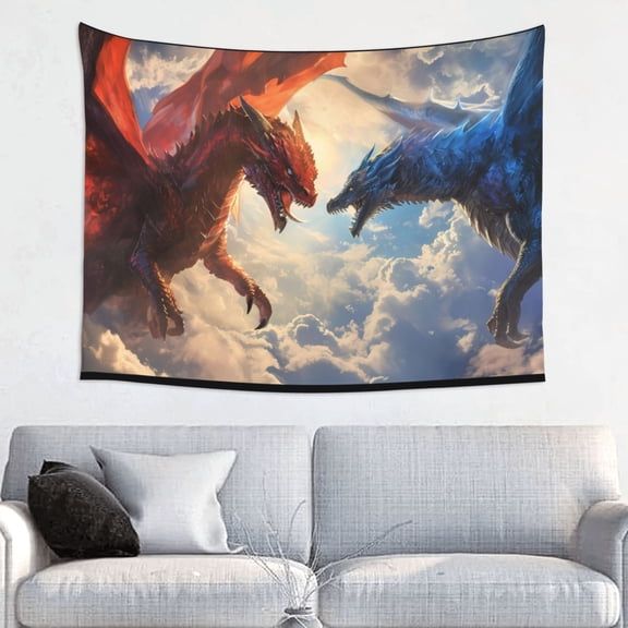 Kdxio Cloud Red And Blue Dragon Wall Hanging Tapestries Banner For Bedroom College Dorm Home Living Room Party Decor 29X37 In