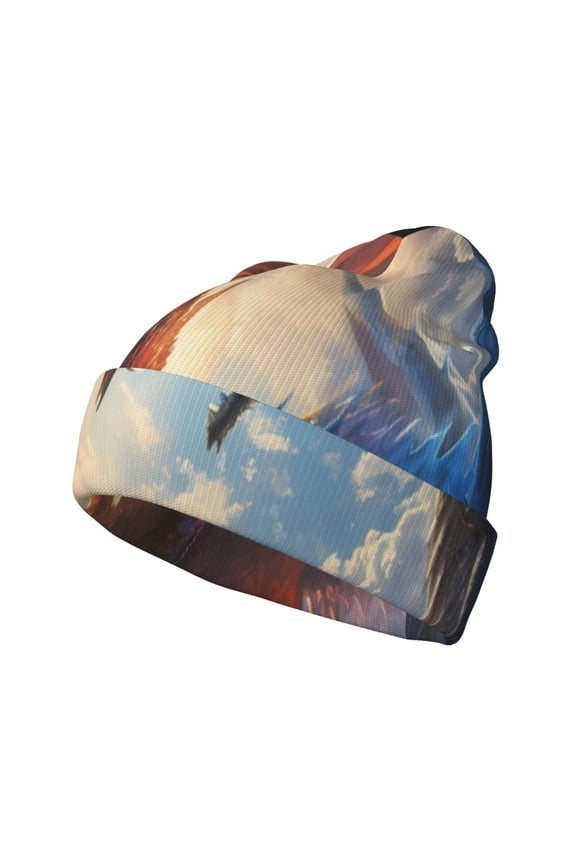 Cloud Red And Blue Dragon Winter Beanie for Men Women Beanie Knit Hat Cuffed Cap Beanie Knit Chunky Snow Cap