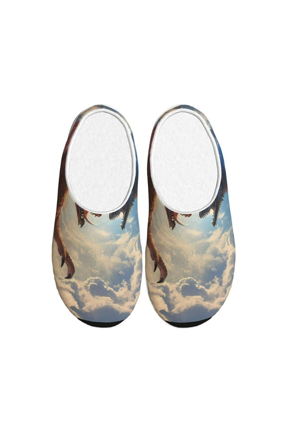 Cloud Red And Blue Dragon Women's Men's Slippers Plush Slip-On House Slipper for Winter Indoor Soft Cushion Non-slip Fluffy Slides Slippers-13