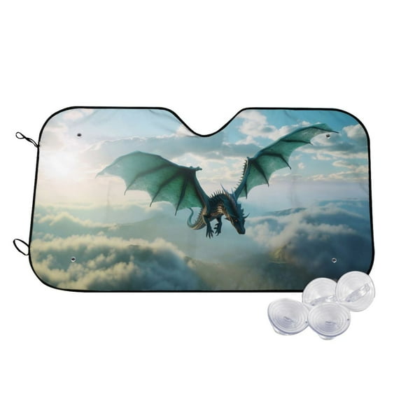 Kdxio Cloud Sky Green Dragon Print Windshield Sun Shade,UV Rays and Sun Heat Protection,Sunshade for Car Windshield,Car Shade Front Windshield - Medium