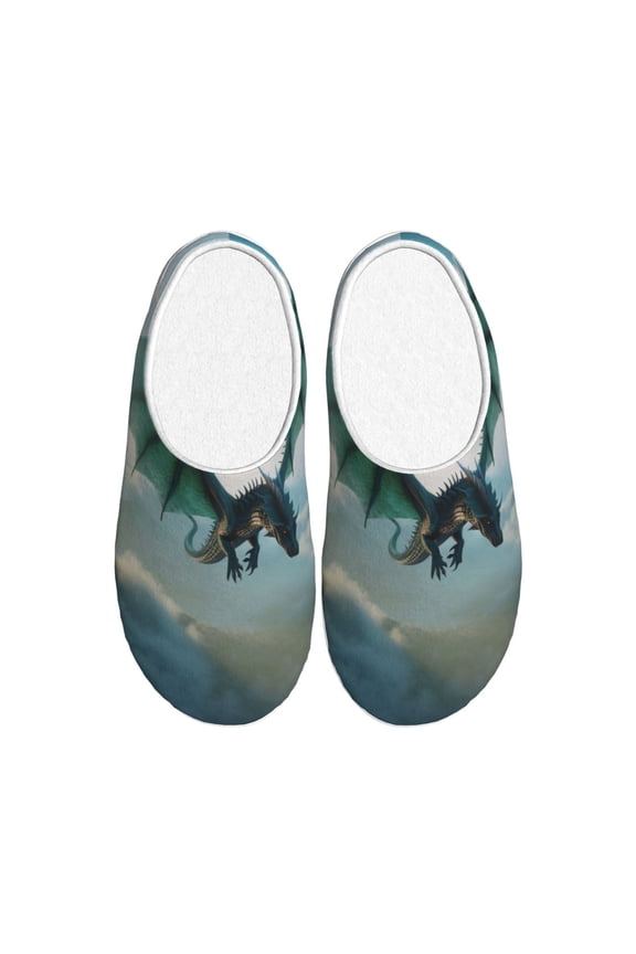 Cloud Sky Green Dragon Women's Men's Slippers Plush Slip-On House Slipper for Winter Indoor Soft Cushion Non-slip Fluffy Slides Slippers-11