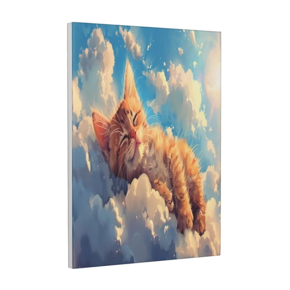 Kdxio Cloud Sleeping Cat Pattern Canvas Wall Art 12x16 Inches - Waterproof HD Print Solid Wood Frame for Living Room & Bathroom,Vertical