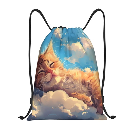 Kdxio Cloud Sleeping Cat Print Drawstring Backpack Bag,Waterproof Draw String Back Sack, Gym Drawstring Bags Swim Bag For Unisex