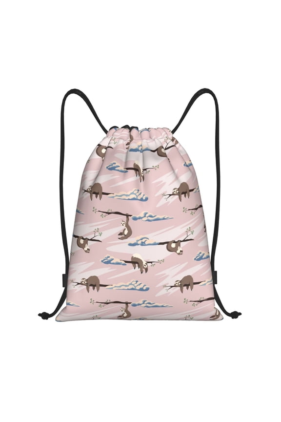 Cloud Sloth Print Drawstring Backpack Bag,Waterproof Draw String Back Sack, Gym Drawstring Bags Swim Bag For Unisex