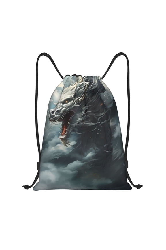 Cloud White Dragon Print Drawstring Backpack Bag,Waterproof Draw String Back Sack, Gym Drawstring Bags Swim Bag For Unisex