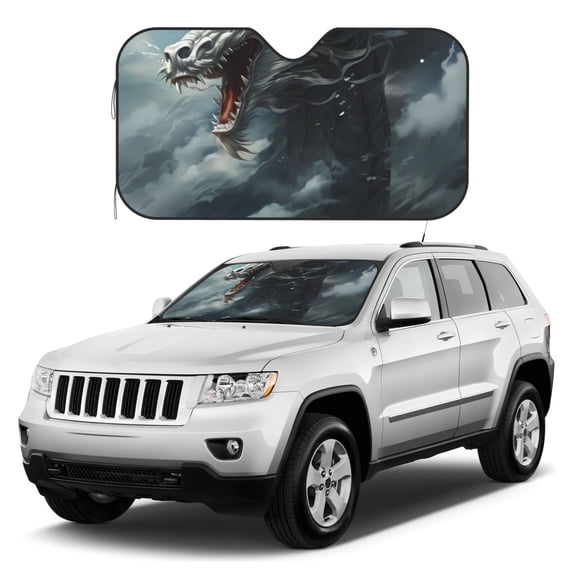 Kdxio Cloud White Dragon Print Windshield Sun Shade, Foldable Sun Blocker for Car,Truck,SUV Automotive Interior Sun Protection,Reflective Shade for Front Windshield(Medium)