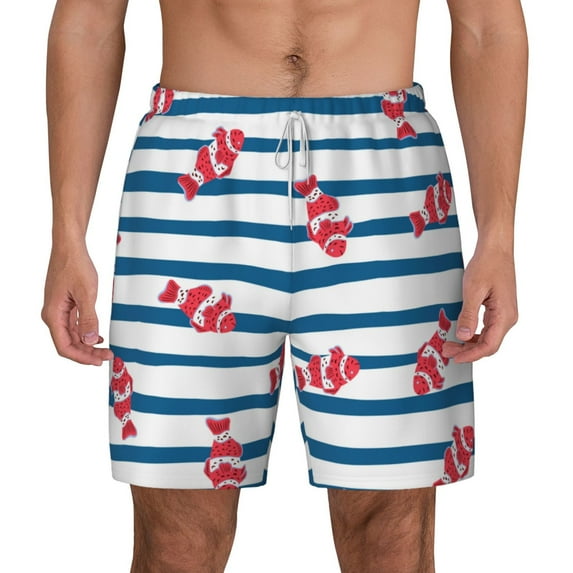 Kdxio Clown Fish Print Men'S Swim Trunks With Compression Liner 7 Inch Inseam Quick Dry Swim Shorts